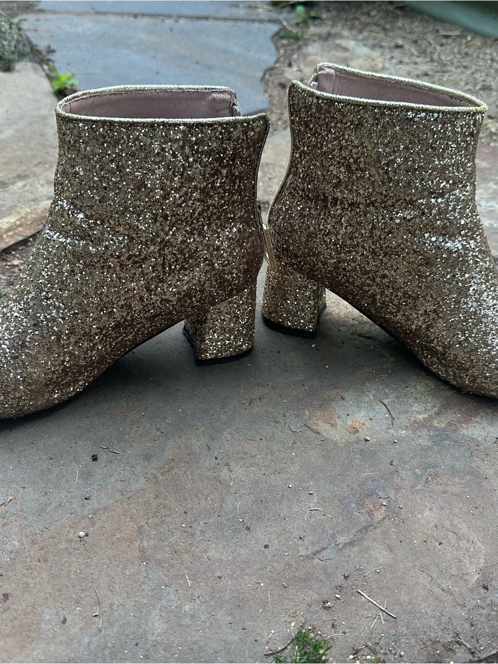 Glitter Block Heel Ankle Boots - Gold